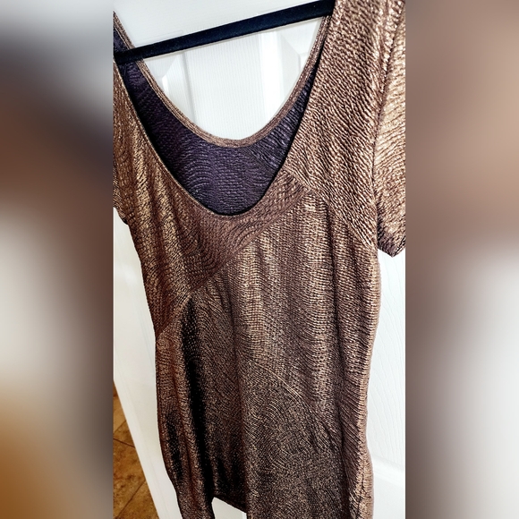 FREE PEOPLE BODYCON BROWN BRONZE SHIMMER METALLIC COCKTAIL MINI DRESS SIZE L - Picture 10 of 11